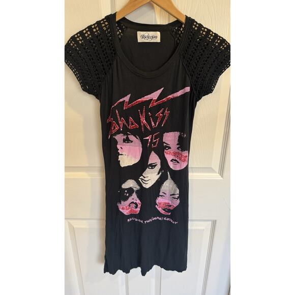 Religion UK Kiss ‘75 SoHo Crochet Sleeve T-shirt Dress Beading Hand Made XS/8/36 - Picture 1 of 8